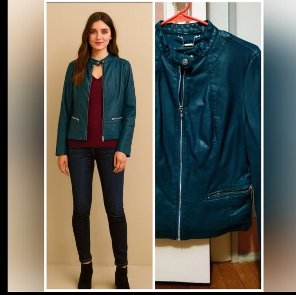 Teal Faux Leather Moto Jacket - Women's Jacket & Coat